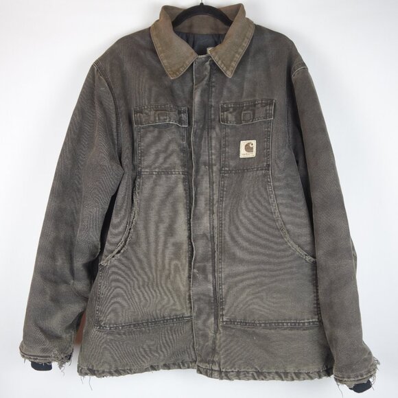 Vtg Carhartt Grey Arctic Jacket Made In USA w/ Inner Drawstrings, Size L / XL - Picture 1 of 16